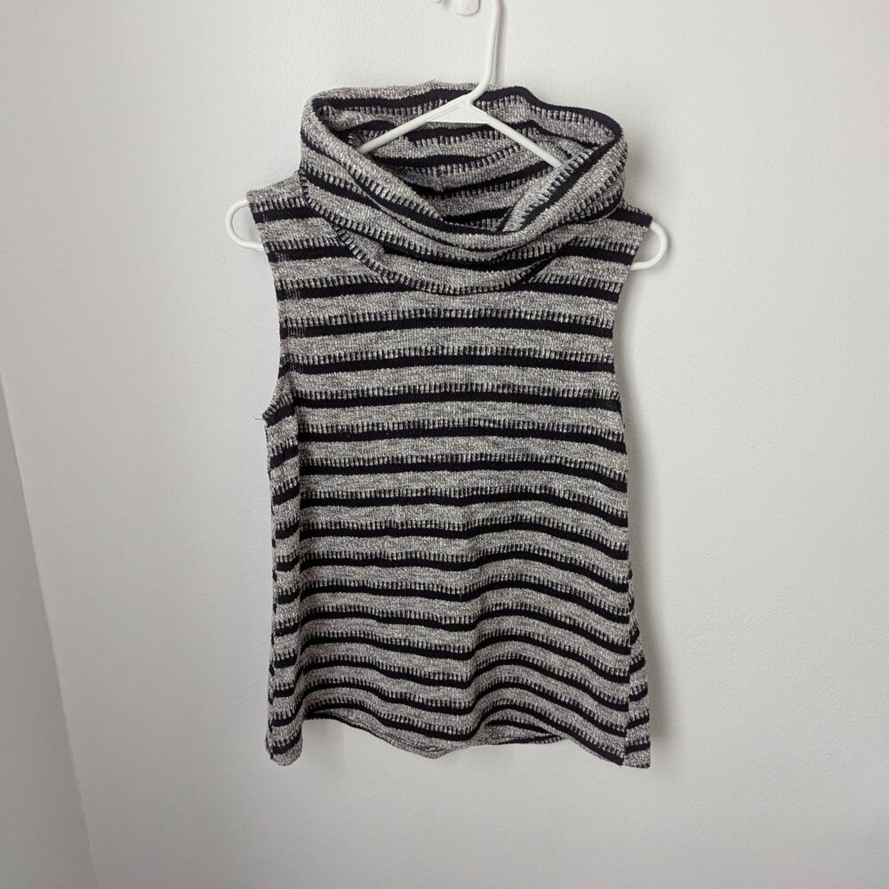 Dolan by Anthropologie Black & Gray Striped Sleeveless Cowl Neck Sweater, Medium